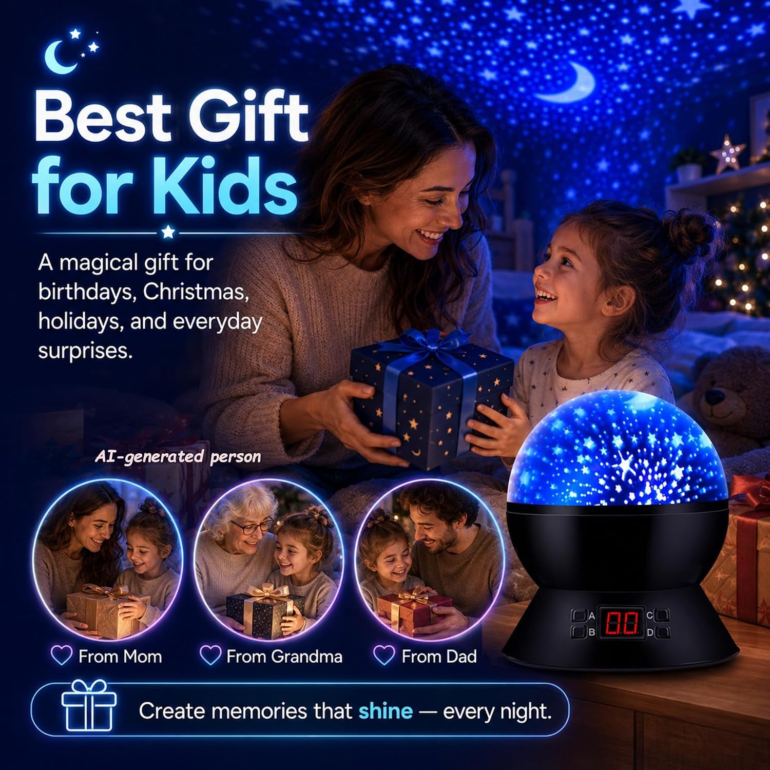 Kids Star Projector Night Light, Star Night Light Projector for Kids, Ceiling Stars Projection Lamp with Timer, 360° Rotating Night Light for Bedroom, Birthday Gift for 3 4 5 Year Old Girls Boys Black
