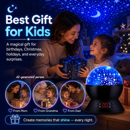 Kids Star Projector Night Light, Star Night Light Projector for Kids, Ceiling Stars Projection Lamp with Timer, 360° Rotating Night Light for Bedroom, Birthday Gift for 3 4 5 Year Old Girls Boys Black