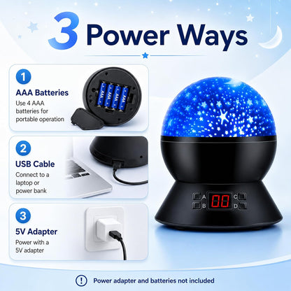 Kids Star Projector Night Light, Star Night Light Projector for Kids, Ceiling Stars Projection Lamp with Timer, 360° Rotating Night Light for Bedroom, Birthday Gift for 3 4 5 Year Old Girls Boys Black