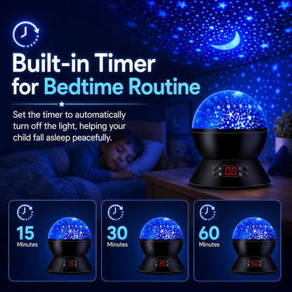 Kids Star Projector Night Light, Star Night Light Projector for Kids, Ceiling Stars Projection Lamp with Timer, 360° Rotating Night Light for Bedroom, Birthday Gift for 3 4 5 Year Old Girls Boys Black