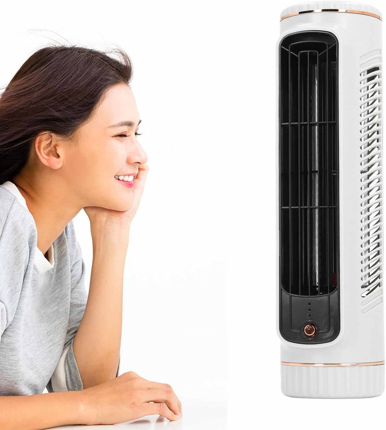 Bladeless Tower Fan Desktop Portable Cooler Fan, Tor Fan Quiet Rechargeable Standing Cooling Fan 3 Speeds Adjustable, 10.5In Bladeless Fan, Stand Fan for Home Bedroom Table Cooling Fan (White)