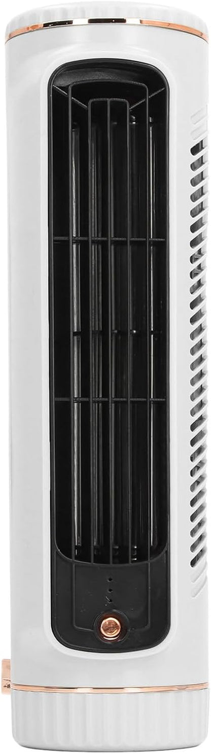 Bladeless Tower Fan Desktop Portable Cooler Fan, Tor Fan Quiet Rechargeable Standing Cooling Fan 3 Speeds Adjustable, 10.5In Bladeless Fan, Stand Fan for Home Bedroom Table Cooling Fan (White)