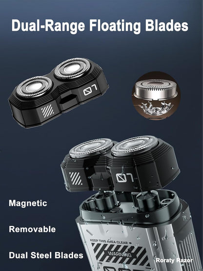 Mini Electric Shaver, Portable Travel Razor for Men, Dual Rotary Blades IPX7 Waterproof Cordless USB Type C Rechargeable Face Shavers